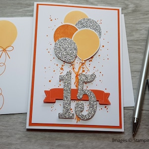 17th Birthday Card, Gender Neutral Celebration Card, Greeting Card with Purple Balloon Design. Laranja