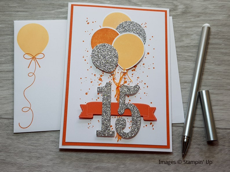17th Birthday Card, Gender Neutral Celebration Card, Greeting Card with Purple Balloon Design. Orange