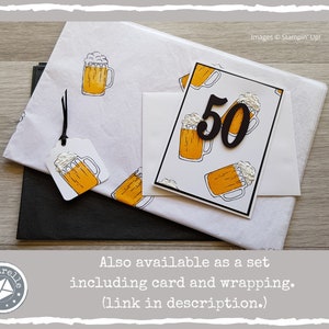 50th Birthday Greeting Card, Handmade Birthday Card for Man, Fiftieth Birthday Card with Beer Design. image 7