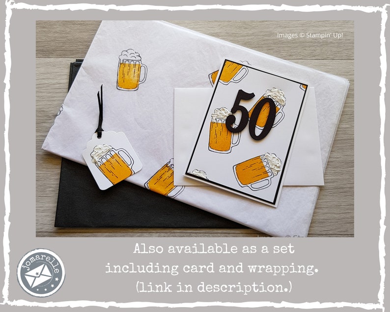 50th Birthday Greeting Card, Handmade Birthday Card for Man, Fiftieth Birthday Card with Beer Design. image 7