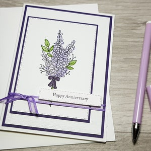 Handmade Anniversary Card, Floral Anniversary Greeting Card, Card for Wife. image 1