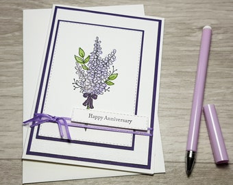 Handmade Anniversary Card, Floral Anniversary Greeting Card, Card for Wife.