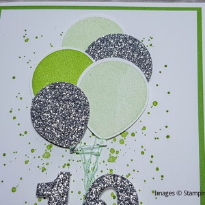 12th Birthday Card, Gender Neutral Celebation Card, Greeting Card with Green Balloon Design. Bild 2