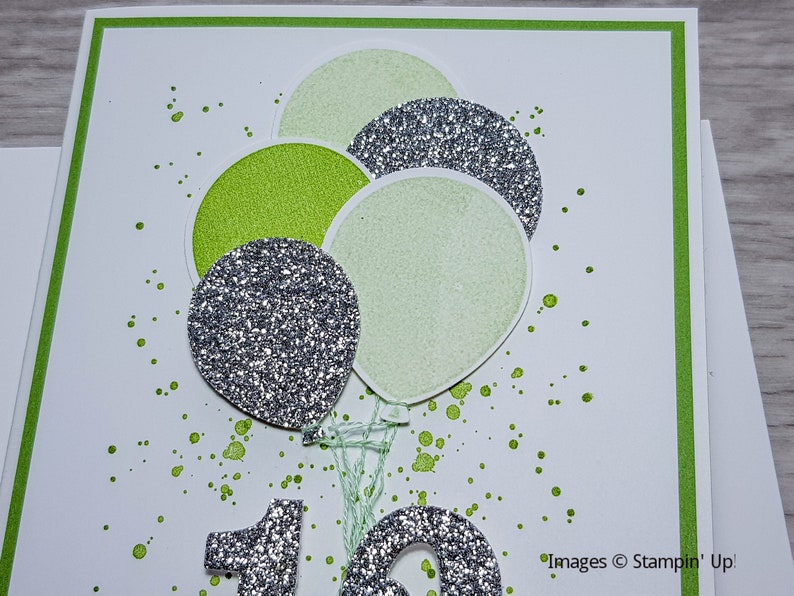 12th Birthday Card, Gender Neutral Celebation Card, Greeting Card with Green Balloon Design. Bild 2