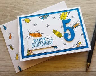 Birthday Card for a Child who Loves Bugs and Beetles.  Custom Age Insect Theme Birthday Card.