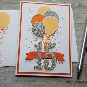 12th Birthday Card, Gender Neutral Celebation Card, Greeting Card with Green Balloon Design. Orange