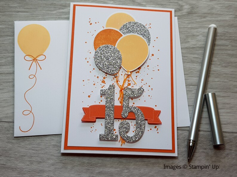 12th Birthday Card, Gender Neutral Celebation Card, Greeting Card with Green Balloon Design. Orange