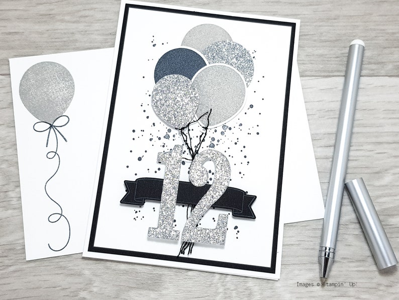 16th Birthday Card, Gender Neutral Celebation Card, Greeting Card with Pink Balloon Design. Black