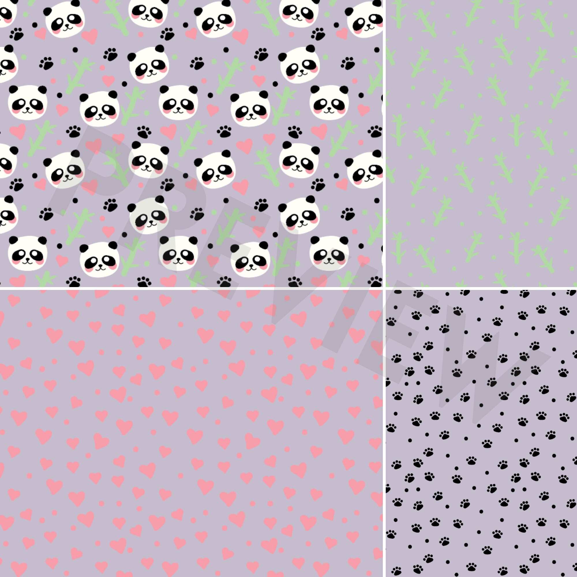 Panda Love Print | Seamless Repeat Pattern | Scrapbook Paper | Digital ...