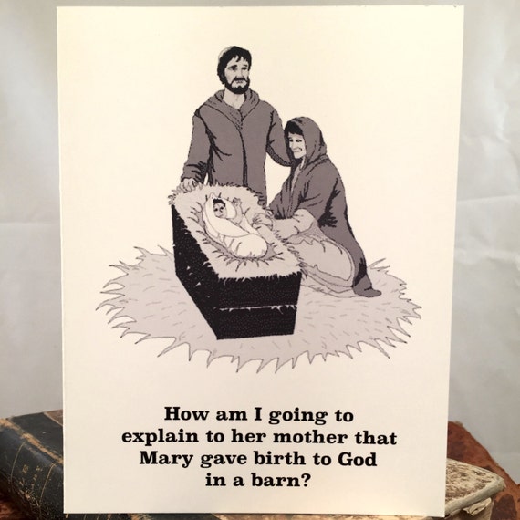 Born In A Barn Funny Christmas Card Funny New Baby Card Etsy