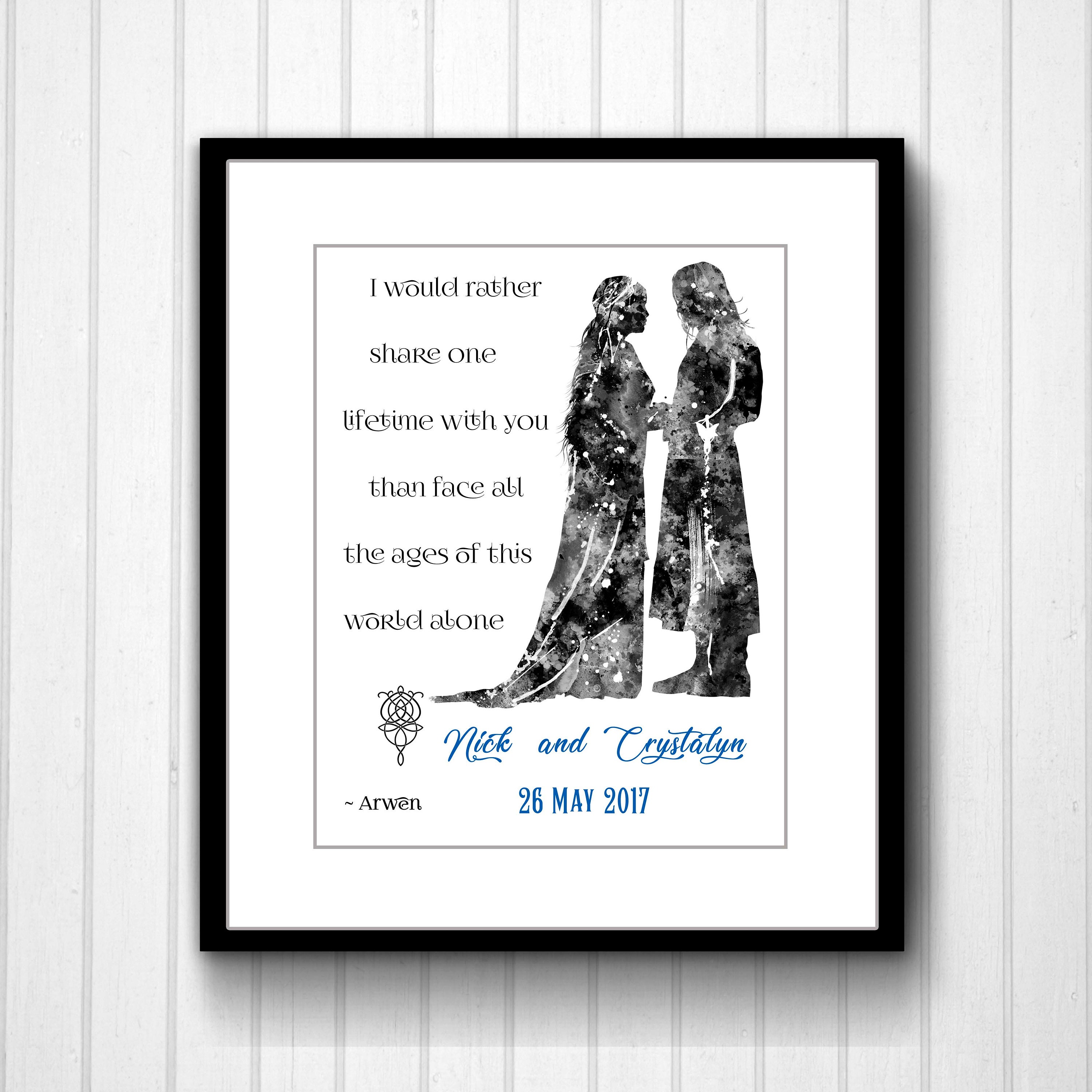 LOTR Lord of the Rings Wedding Gift, Christmas Gift, First Paper Anniverary  Gift, Paper Gift, Aragorn and Arwen Bride & Groom Wall Art -  Denmark