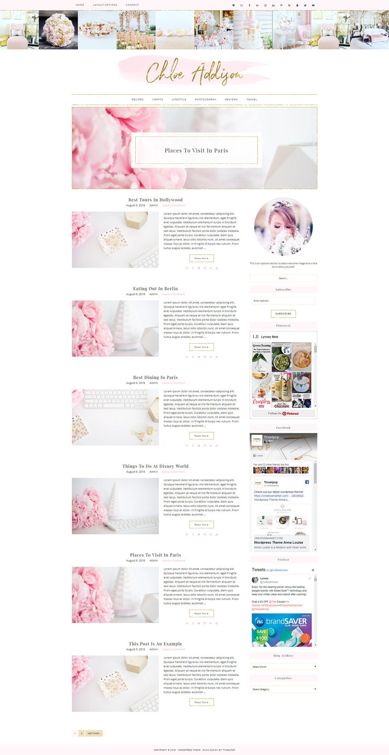 Responsive Wordpress Theme Chloe - Genesis Child Theme - Wordpress Template - Wordpress Blog - Blog Design 