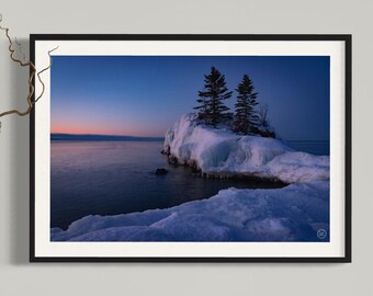 Lake Superior Winter Sunrise Photography Print: Hollow Rock, Minnesota (Digital Download)