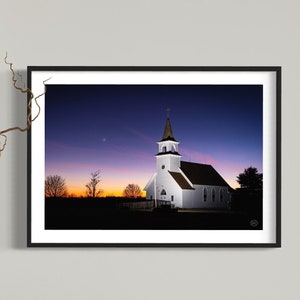 Christmas Star Historic Church Sunset Landscape Photography Digital Download, Historic Delafield Church Minnesota, Christmas Wall Art