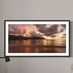 Hanalei Bay Sunset Kauai Digital Photography Download, Hanalei Pier, Hawaii Sunset Landscape Photography, Kauai Sunset Photography Print