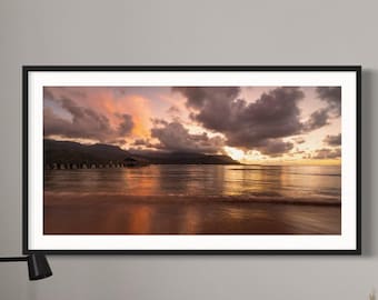 Kauai Sunset Photography: Hanalei Bay Pier, Hawaii Landscape (Digital Download)