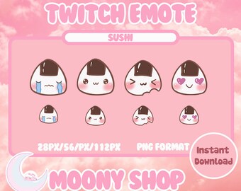 Sushi Emote - Twitch, Discord, YouTube - Kawaii Food Emotes - Cute Sushi Emotes - Instant Download