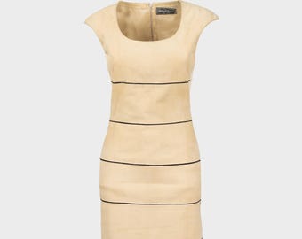 Salvatore Ferragamo – 1990s Beige Knit-Panel Sheath Dress