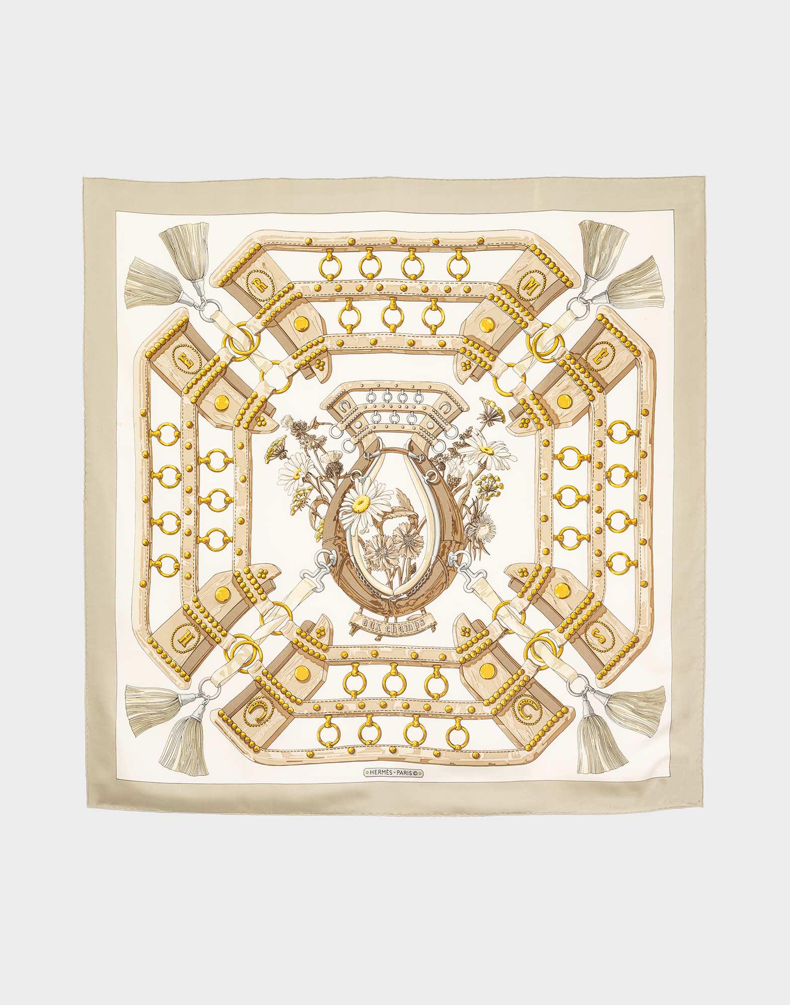 Hermes – 1990s "Aux Champs" Silk Scarf