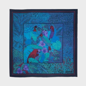 Christian Dior – 100% Silk blue tropical Scarf