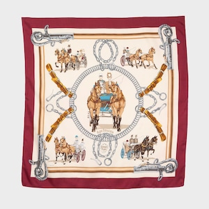 Hermes - &#39;Equipages&#39; bordeaux silk scarf