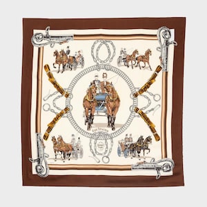 Hermes – 1980s &quot;Equipages&quot; Silk Scarf