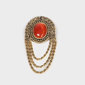 Vintage - Red Stone Brooch with Pendants
