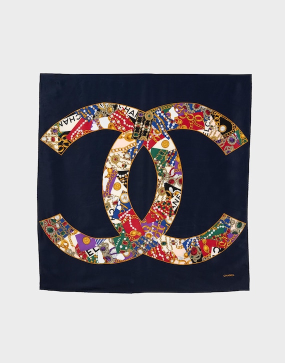 90s CHANEL シャネル スカーフ CHANEL シャネル ショール スカーフ シルク 100% ホワイト マルチ