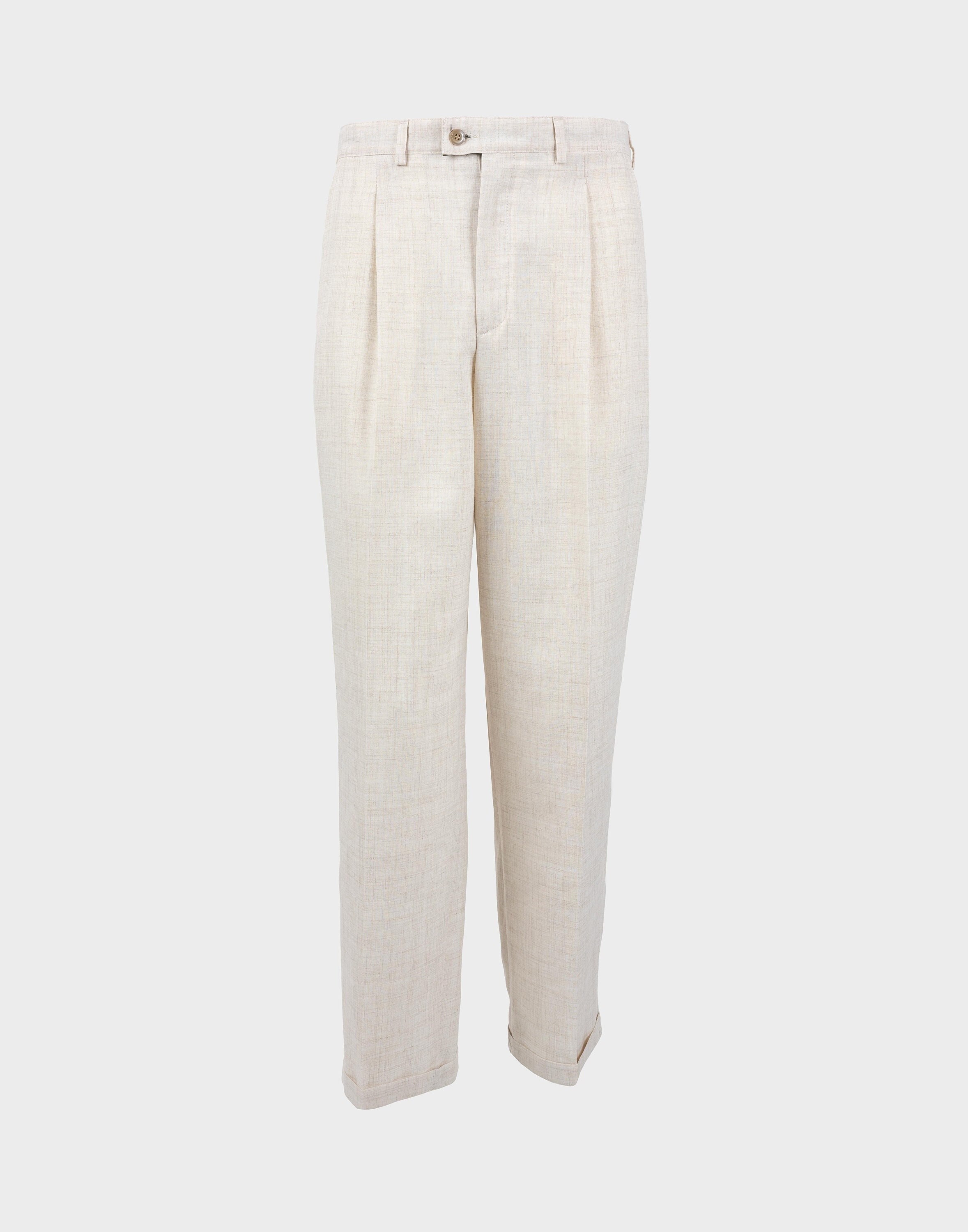 パンツ SAINT LAURENT Women Straight Pants 806809Y7I21 2141 Beige SAINT LAURENT Belted pleated cotton-twill straight-leg pants