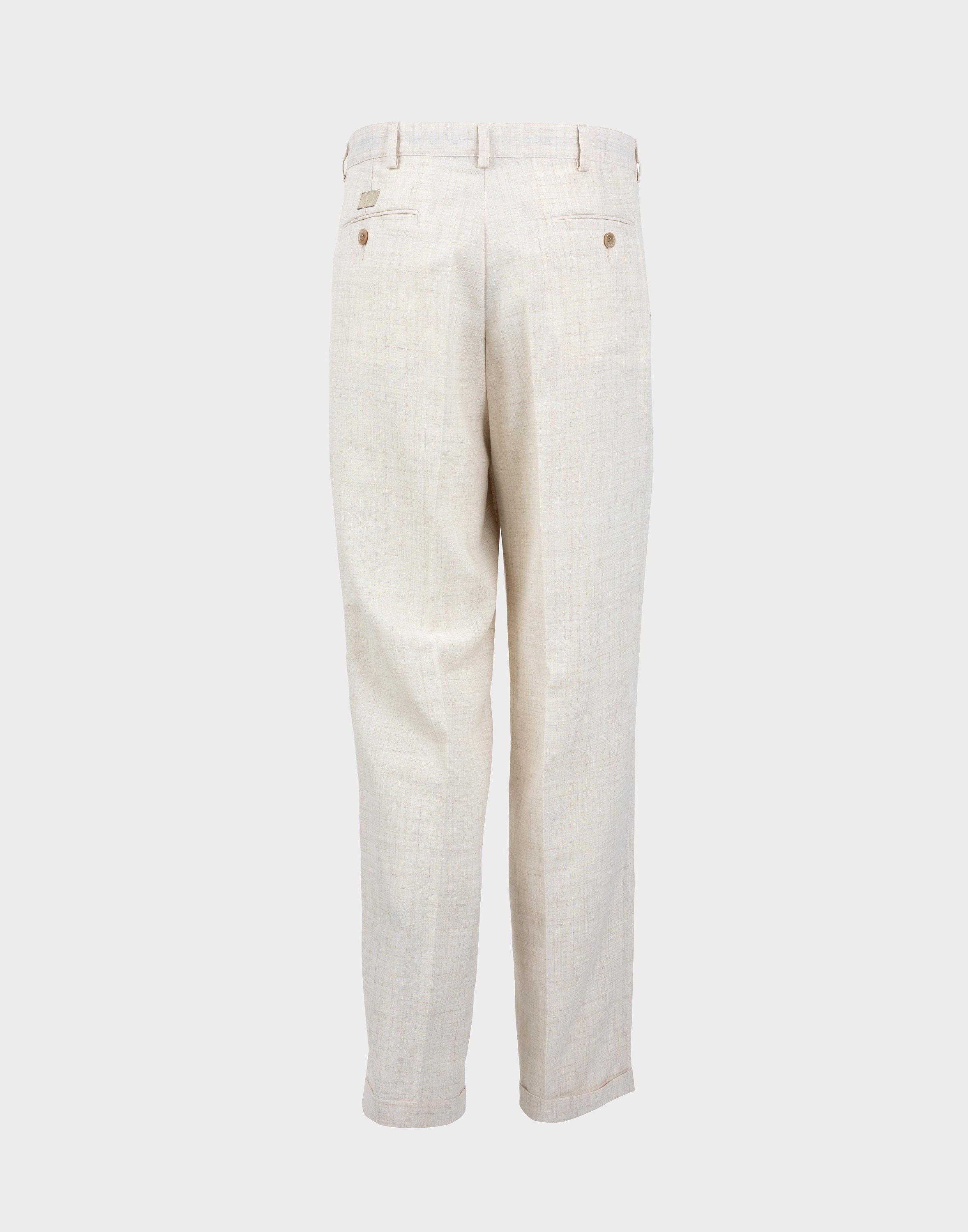 パンツ SAINT LAURENT IVORY WOOL PANT VTG Yves Saint Laurent YSL Men's Brown Check Wool Flat Front