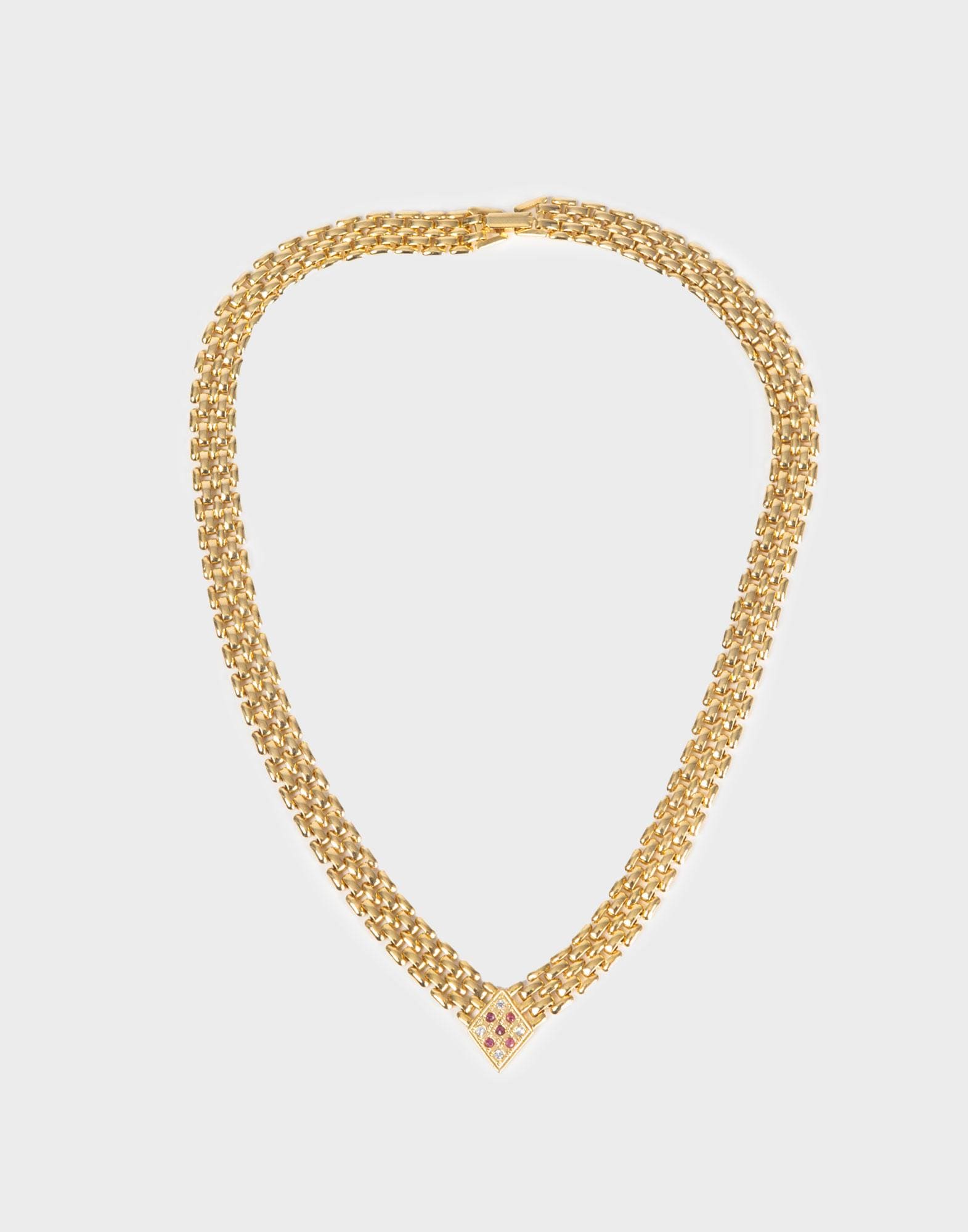 ネックレス・ペンダント Golden Chain Necklace 3 VINTAGE - Golden Three Chain Necklace With V Pendant and