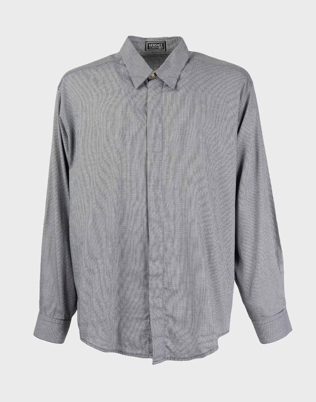 Versace Classic V2 - 90s Grey Striped Shirt - Etsy Versace Classic V2 - 90s Grey Striped Shirt - Etsy