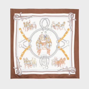 Hermes - &#39;Equipages&#39; brown silk scarf