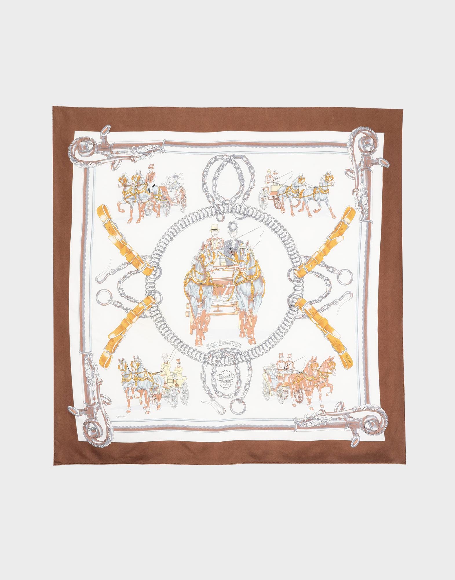 エルメス EQUIPAGES スカーフ Hermes - 'equipages' Brown Silk Scarf - Etsy