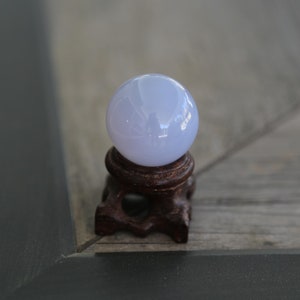 Blue Chalcedony Sphere with Wooden Stand, Crystal Ball, Crystal Sphere