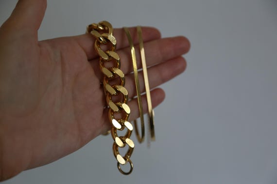 Gold Chain Bracelet - Elegant Herringbone Style