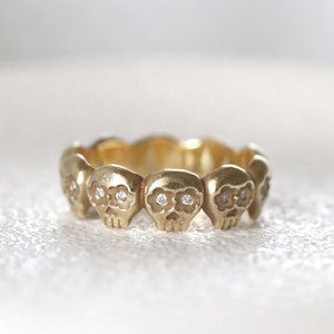 Diamond Skull Ring, 18K Gold Wedding Band, Gold Diamond Wedding Ring,  Gold Sugar Skull Ring, Gothic Wedding Rings,  Skull Eternity Ring