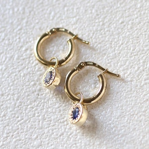 blue sapphire pendant hoop earrings in 14k solid gold image 2