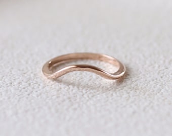 Minimalist arc ring in 14k rose gold, chevron wedding band