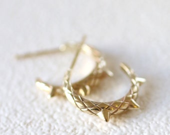 14k Gold Snake Earrings, Small Solid Gold Hoop Earrings, Tiny Dragon Earrings