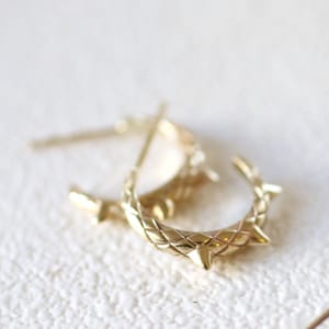 14k Gold Snake Earrings, Small Solid Gold Hoop Earrings, Tiny Dragon Earrings image 1