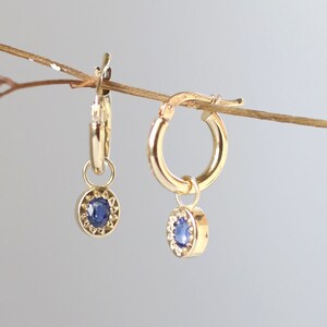 blue sapphire pendant hoop earrings in 14k solid gold image 3