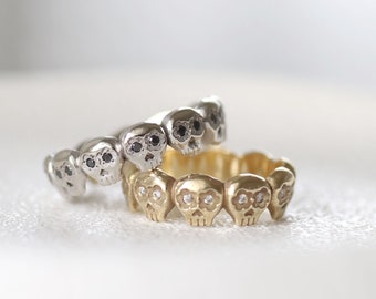 His And Hers Gothic Wedding Bands, Matching Skull Wedding Rings, Gold And Diamonds Promise Rings, Sugar Skull Wedding Ring, Couple Rings