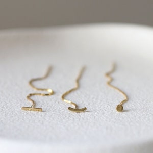 solid gold minimalist threader earrings, mix and match chain earrings image 1
