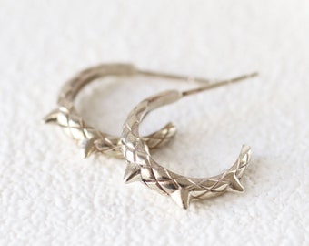 14k White Gold Snake Earrings, Small Solid Gold Hoop Earrings, Tiny Dragon Earrings