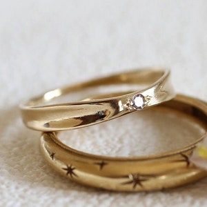 Minimalist Wedding Ring, Alternative Engagement Ring, wedding Band,, Stackable Gold Ring, 14k Diamond ring, Tiny Diamond image 4