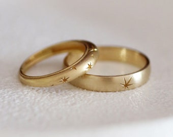 His And Hers Wedding bands, Matching Gold Rings, Gold Star Rings, Star wedding Ring, Solid Gold Ring, Unique Couple Rings, Celestial Rings