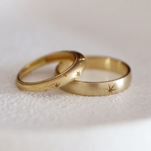 His And Hers Wedding bands, Matching Gold Rings, Gold Star Rings, Star wedding Ring, Solid Gold Ring, Unique Couple Rings, Celestial Rings