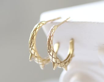 14k Gold Snake Earrings, Solid Gold Hoop Earrings, Gold Dragon Earrings