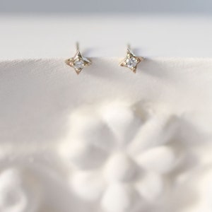 diamond star earrings, compass earrings, solid gold ,star stud earrings image 5